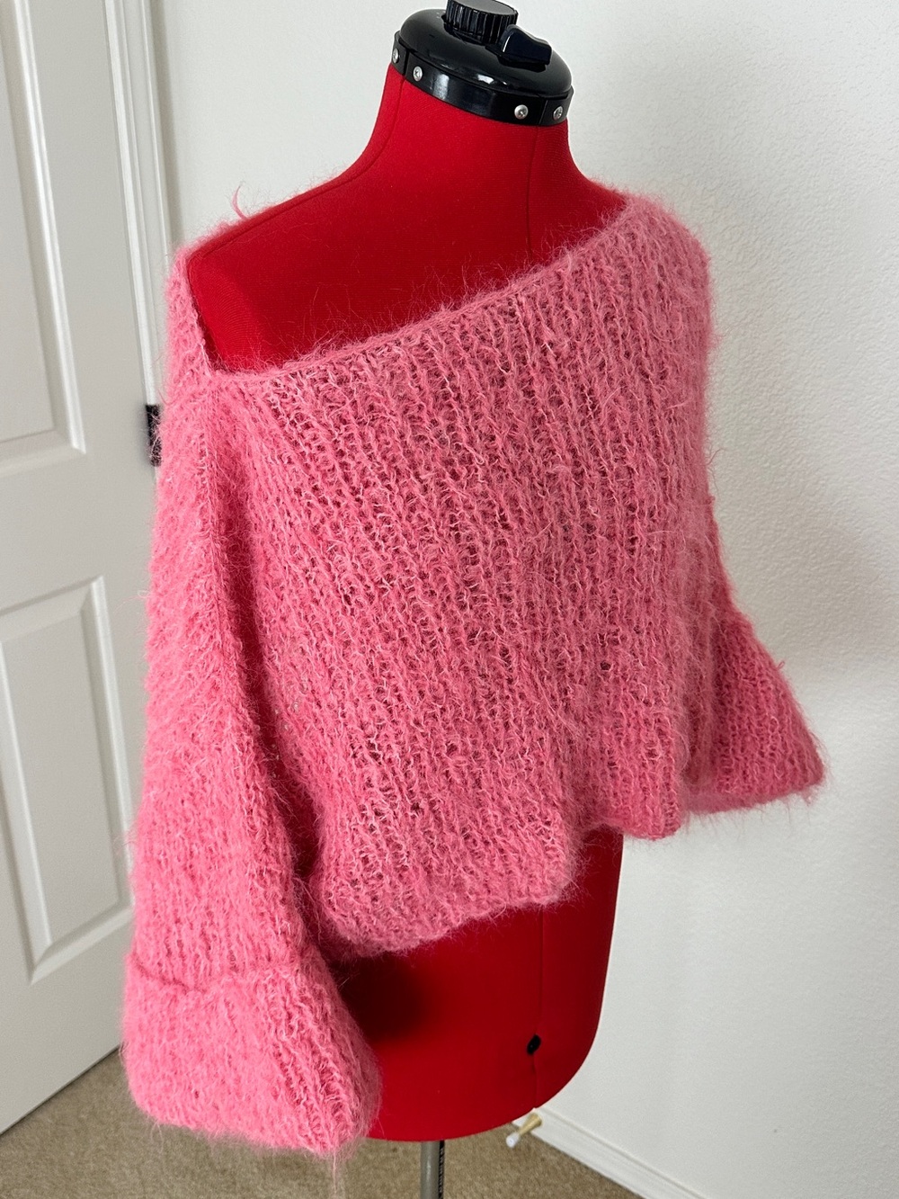 One Off Soft Fuzzy Off-Shoulder Pink Women’s Sweater oversized one size